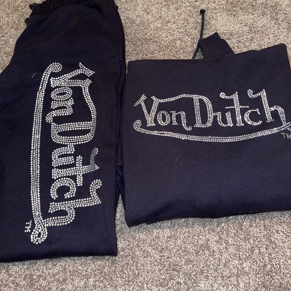 Von Dutch Pants - VON DUTCH SIZE MEDIUM NAVY BLUE PANTS & HOODIE